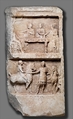 Marble grave relief with a funerary banquet and departing warriors, Marble, Greek