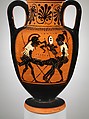 Terracotta neck-amphora (jar), Attributed to the Diosphos Painter, Terracotta, Greek, Attic