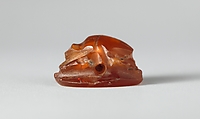 Carnelian scarab: Harpocrates with cornucopia, Carnelian, Roman