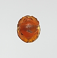 Carnelian scarab: Harpocrates with cornucopia, Carnelian, Roman