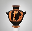 Terracotta hydria: kalpis (water jar), Attributed to the Villa Giulia Painter, Terracotta, Greek, Attic