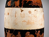 Terracotta lekythos (oil flask), Attributed to the Eretria Painter, Terracotta, Greek, Attic