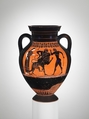 Terracotta amphora (jar), Attributed to a painter of Group E, Terracotta, Greek, Attic