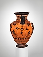 Terracotta neck-amphora (jar), Attributed to the Swing Painter, Terracotta, Greek, Attic