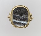 Finger ring with ancient intaglio, Banded agate, gold, Langobardic (mount), Etruscan (intaglio)