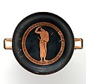 Terracotta kylix (drinking cup), Attributed to the Antiphon Painter, Terracotta, Greek, Attic
