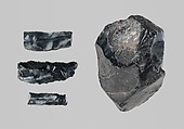 Group of 3 worked obsidian fragments and a raw obsidian lump, Obsidian, Cycladic