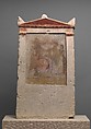 Painted limestone funerary stele with a woman in childbirth, Limestone, paint, Greek