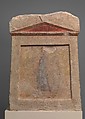 Painted limestone funerary slab with a soldier standing at ease, Limestone, paint, Greek