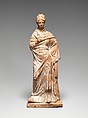Terracotta statuette of a standing woman, Terracotta, Greek, probably Attic
