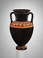 Terracotta Nolan neck-amphora (jar), Attributed to the Group of the Floral Nolans, Terracotta, Greek, Attic