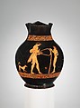 Terracotta oinochoe: chous (jug), Attributed to the Berlin Painter, Terracotta, Greek, Attic