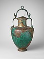 Bronze neck-amphora (jar) with lid and bail handle, Bronze, Greek