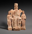 Terracotta statuette of an enthroned goddess between two attendants, Terracotta, Cypriot