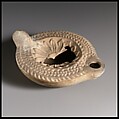 Terracotta oil lamp, Terracotta, mold-made, Roman