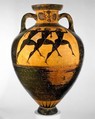Terracotta Panathenaic prize amphora (jar), Signed by Nikias as potter, Terracotta, Greek, Attic