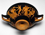 Terracotta kylix (drinking cup), Attributed to Makron, Terracotta, Greek, Attic
