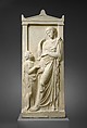 Marble grave stele of a young woman and servant, Marble, Pentelic, Greek, Attic