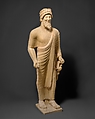 Limestone statue of a bearded man with votive offerings, Limestone, Cypriot