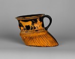 Terracotta cup: cow's hoof, Attributed to a painter recalling the Brygos Painter, Terracotta, Greek, Attic