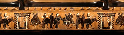 Terracotta lekythos (oil flask), Attributed to the Amasis Painter, Terracotta, Greek, Attic