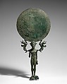 Bronze mirror with a support in the form of a nude girl, Bronze, Greek, Laconian