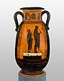 Terracotta neck-pelike (wine jar), Terracotta, Greek, Attic