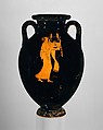 Terracotta amphora (jar), Attributed to the Berlin Painter, Terracotta, Greek, Attic