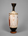 Terracotta lekythos (oil flask), Attributed to the Achilles Painter, Terracotta, Greek, Attic