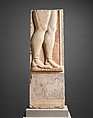Fragment of the marble stele (grave marker) of a hoplite (foot soldier), Marble, Hymettian, Greek, Attic