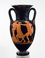 Terracotta Nolan neck-amphora (jar), Ethiop Painter, Terracotta, Greek, Attic