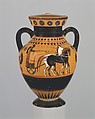 Terracotta amphora (jar), Signed by Andokides as potter, Terracotta, Greek, Attic