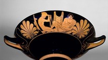 Terracotta kylix (drinking cup), Attributed to the Ashby Painter, Terracotta, Greek, Attic