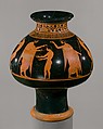 Terracotta psykter (vase for cooling wine), Attributed to Oltos, Terracotta, Greek, Attic