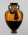 Terracotta Panathenaic prize amphora, Attributed to the Kleophrades Painter, Terracotta, Greek, Attic