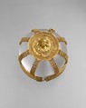 Gold openwork hairnet with medallion, Gold, Greek, Ptolemaic