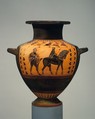 Terracotta hydria (water jar), Attributed to the Circle of the Lydos, Terracotta, Greek, Attic