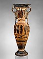 Terracotta loutrophoros (ceremonial vase for water), Terracotta, Greek, Attic
