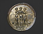 Gilded bronze mirror with the Three Graces, Bronze, silver, gold, speculum, Roman
