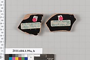 Terracotta rim fragments of a kylix (drinking cup), Attributed to the Painter of London D 12 [DvB], Terracotta, Greek, Attic