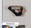 Terracotta rim fragment of a kylix (drinking cup), Attributed to the Painter of London D 12 [DvB], Terracotta, Greek, Attic