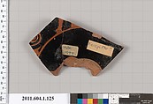 Terracotta fragment of a kylix (drinking cup), Attributed to the Koropi Painter [DvB], Terracotta, Greek, Attic