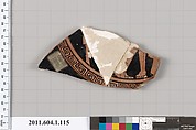 Terracotta fragment of a kylix (drinking cup), Terracotta, Greek, Attic