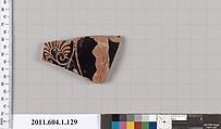 Terracotta fragment of a kylix (drinking cup), Terracotta, Greek, Attic