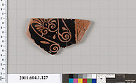 Terracotta fragment of a kylix (drinking cup), Terracotta, Greek, Attic