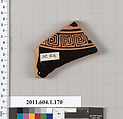 Terracotta fragment of a kylix (drinking cup), Terracotta, Greek, Attic