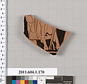 Terracotta fragment of a kylix (drinking cup), Terracotta, Greek, Attic