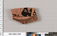 Terracotta fragment of a kylix (drinking cup), Terracotta, Greek, Attic