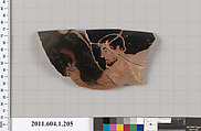 Terracotta rim fragment of a kylix (drinking cup), Terracotta, Greek, Attic