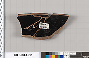 Terracotta rim fragment of a kylix (drinking cup), Terracotta, Greek, Attic